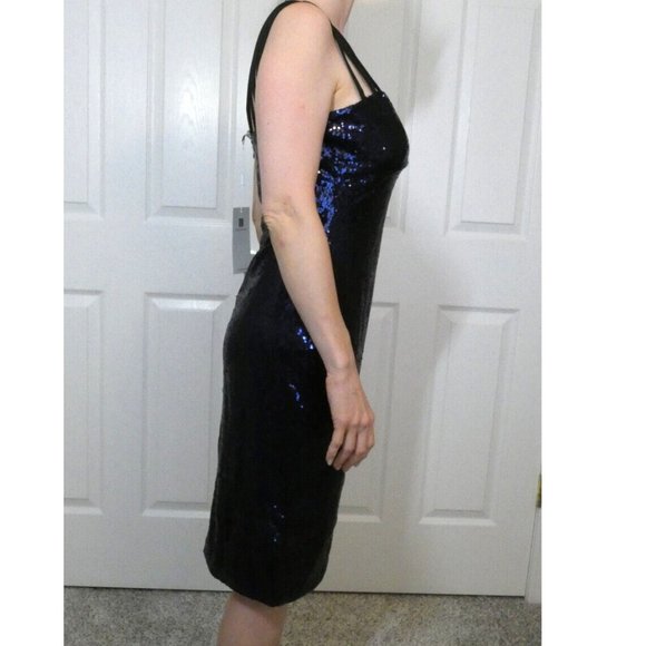 Vintage Vamp Dress Blue Sequins Sexy Prom Goth Cocktail Party Petite Size SP - Picture 4 of 10